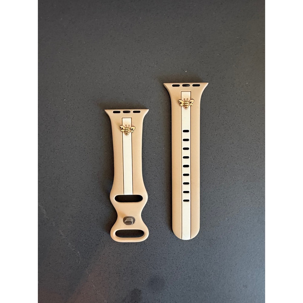 Honey Lemons Apple Watch Band Beige Silicone Gold Bee Charm Stripe Strap